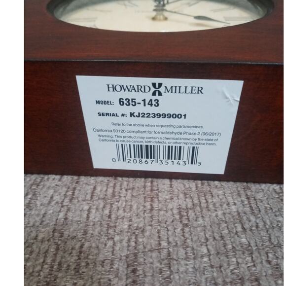 Preowned Howard Miller "Humphrey "Mantle Clock Model # 635 143 - Picture 6 of 6